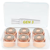Angel Kiss gen3 replacement heads pack6 case shows six hypoallergenic blades for precise hair removal.