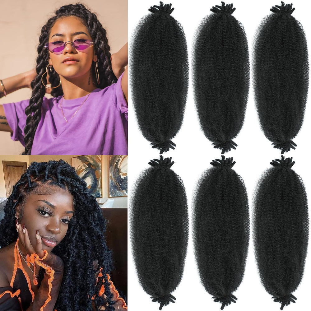 Angels Beauty Spring Afro Twist Hair 20inch pack closeup shows dense, natural texture for versatile styles.