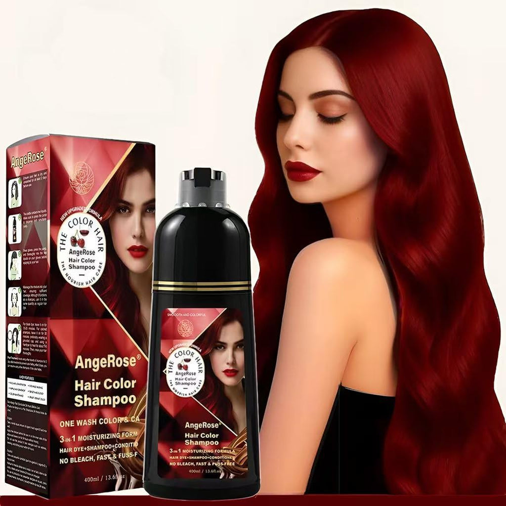 AngeRose Hair Dye Shampoo 3in1 bottle demonstrates convenient at-home color, cleansing, and conditioning.