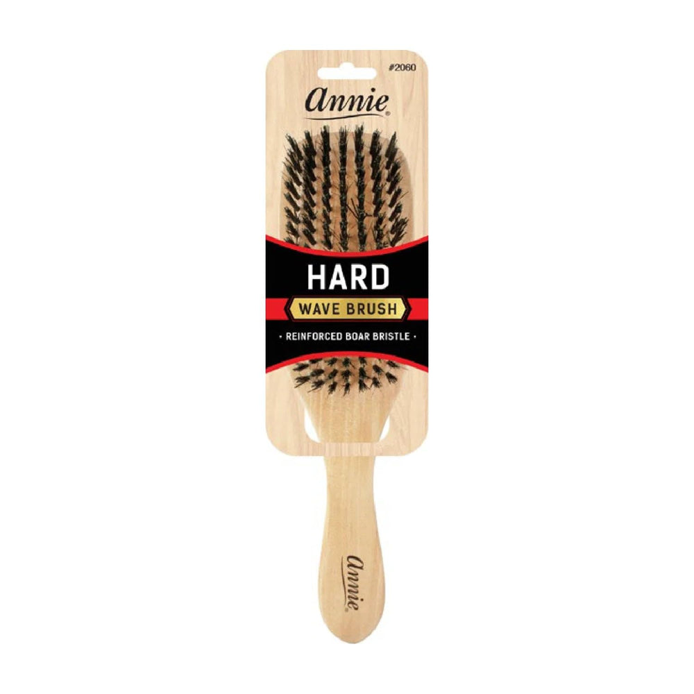 Annie Hard Wave Boar & Nylon Brush shown in light brown for textured waves and oil distribution.