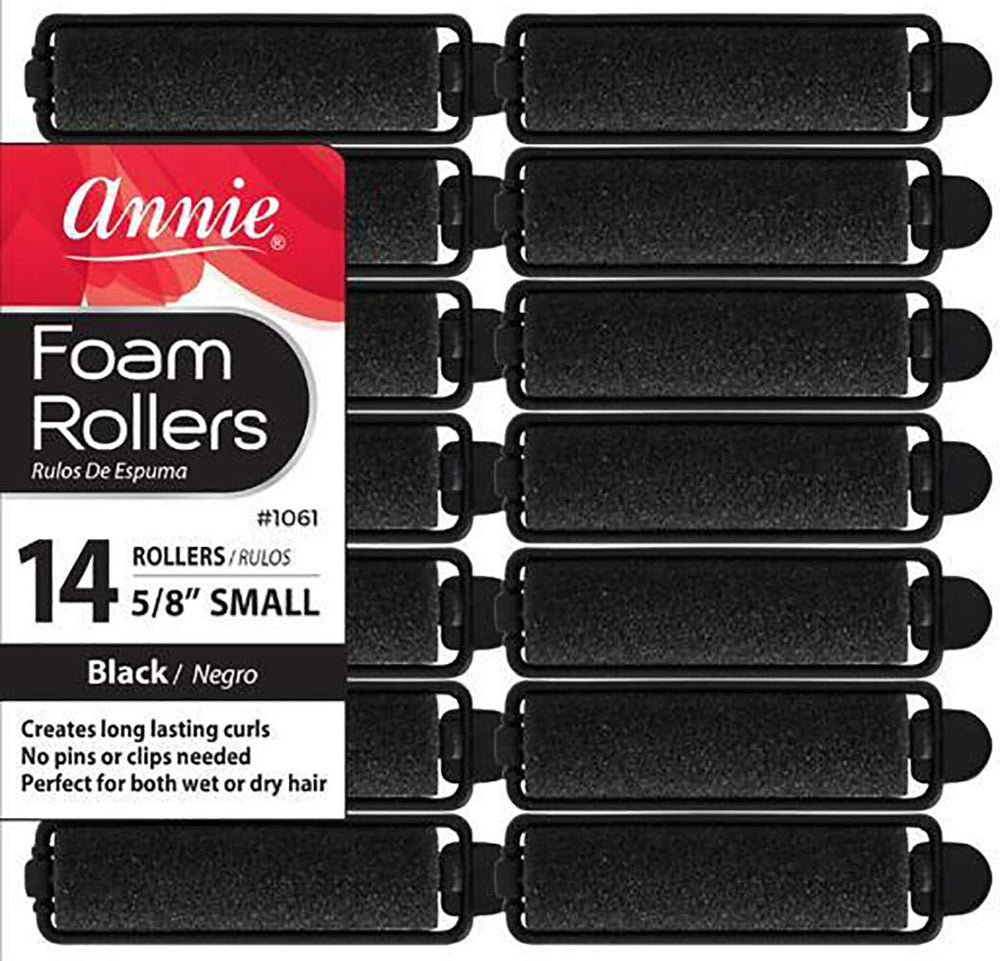 Annie salon style small foam rollers 5/8in black with versatile heat-free curls.