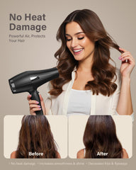 User styling hair with ANNLARY dryer for a fast and efficient drying experience.
