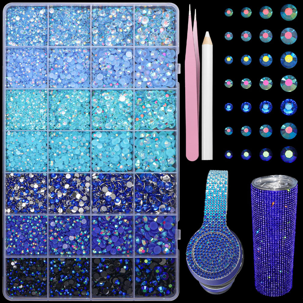 AnoleAir blue rhinestones 3mm-6mm bundle for sparkling craft projects and nail art.