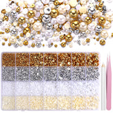 AnoleAir half-pearl beads in gold, silver, white for versatile nail art embellishment