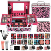 Anpro leopard durable case with top handle for portable makeup storage and travel