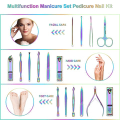 ANRUI Manicure Set compact case opens to reveal 12 grooming tools.