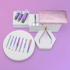 ANRUI Manicure Set rainbow-finish tools in a compact case for travel touch-ups.