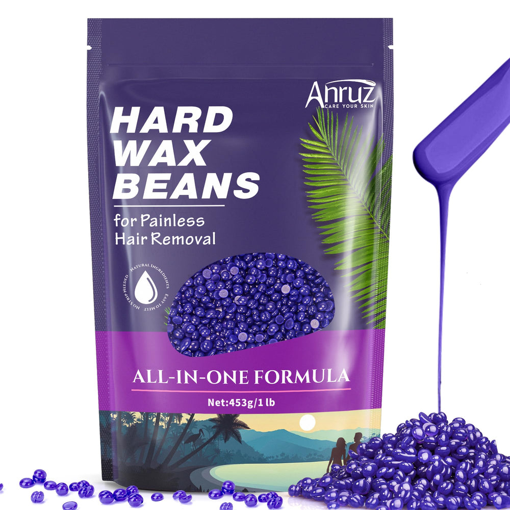 ANRUZ hard lavender wax beads bottle ready for at-home waxing with professional results.