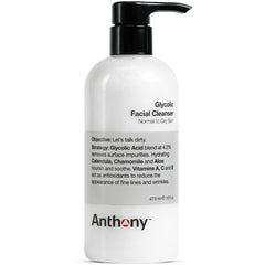 Anthony Glycolic Facial Cleanser bottle pour for daily exfoliation and shave prep.