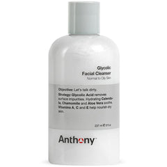 Anthony Glycolic Facial Cleanser bottle pour showing deep cleansing and pore refinement