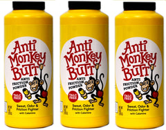 Anti Monkey Butt powder jar closeup; silky texture for all-day dryness.