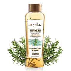 Anyeluz Rosemary Shampoo bottle closeup showcasing natural daily-use formula.