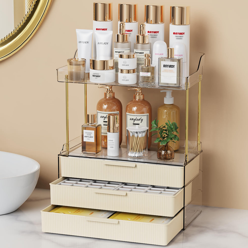 Anylady bathroom organizer multi-layer drawer setup for vanity and counter storage