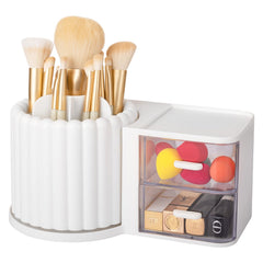 Anyoifax 360 rotating makeup brush holder keeps brushes accessible with a built-in drawer.