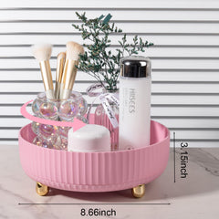 Anyoifax rotating cosmetics storage on a dresser keeps items neatly visible.