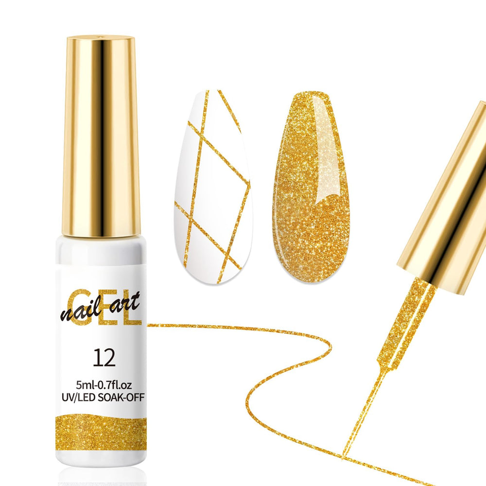 AOBOO platinum gold glitter liner bottle for precise nail art detailing.
