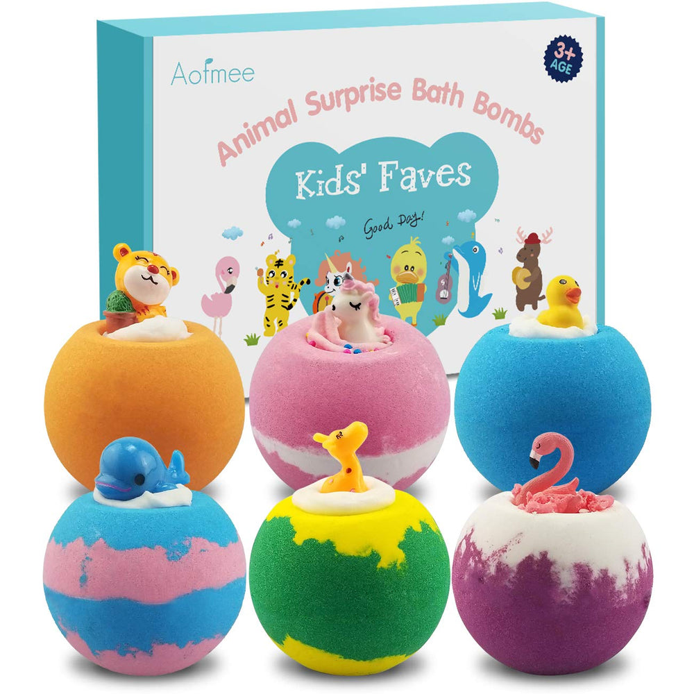 Aofmee bath bombs with animal surprise toy for kids' bath time fun