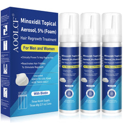 AOOLCF Minoxidil foam label front for easy-to-use packaging and routine application.