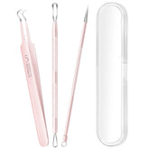Aosnare 3PCS pimple extractor kit pink front view for hygienic, at-home pore care.
