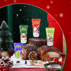 Aottom Santa pattern hand cream close-up with cheerful scent