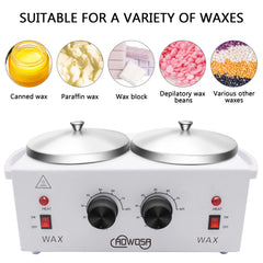 AOWOSA wax warmer dual-pot side view, highlighting dual heating capability