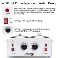 AOWOSA wax warmer right pot control enables parallel temperature settings for wax types