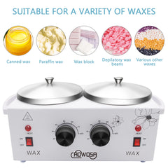 AOWOSA wax warmer dual chamber top view, spacious design for multi-treatment setups.