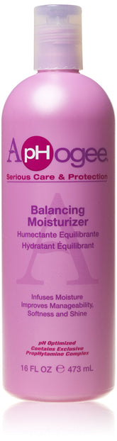 Aphogee Balancing Moisturizer bottle-front provides lightweight hydration for daily styling.