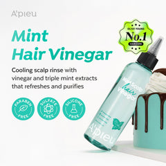A'PIEU Mint Hair Vinegar label detail highlighting pH-balanced formula for scalp care.