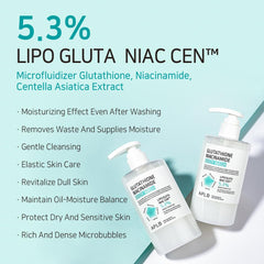 APLB Glutathione Niacinamide Body Wash lather and rinse delivers a silky, moisturized finish.