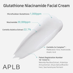 APLB Glutathione Niacinamide Facial Cream texture close-up demonstrates hydrating, non-greasy feel