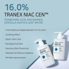 APLB Tranex Niacin Cen lotion packaging with sleek design and ingredient highlights