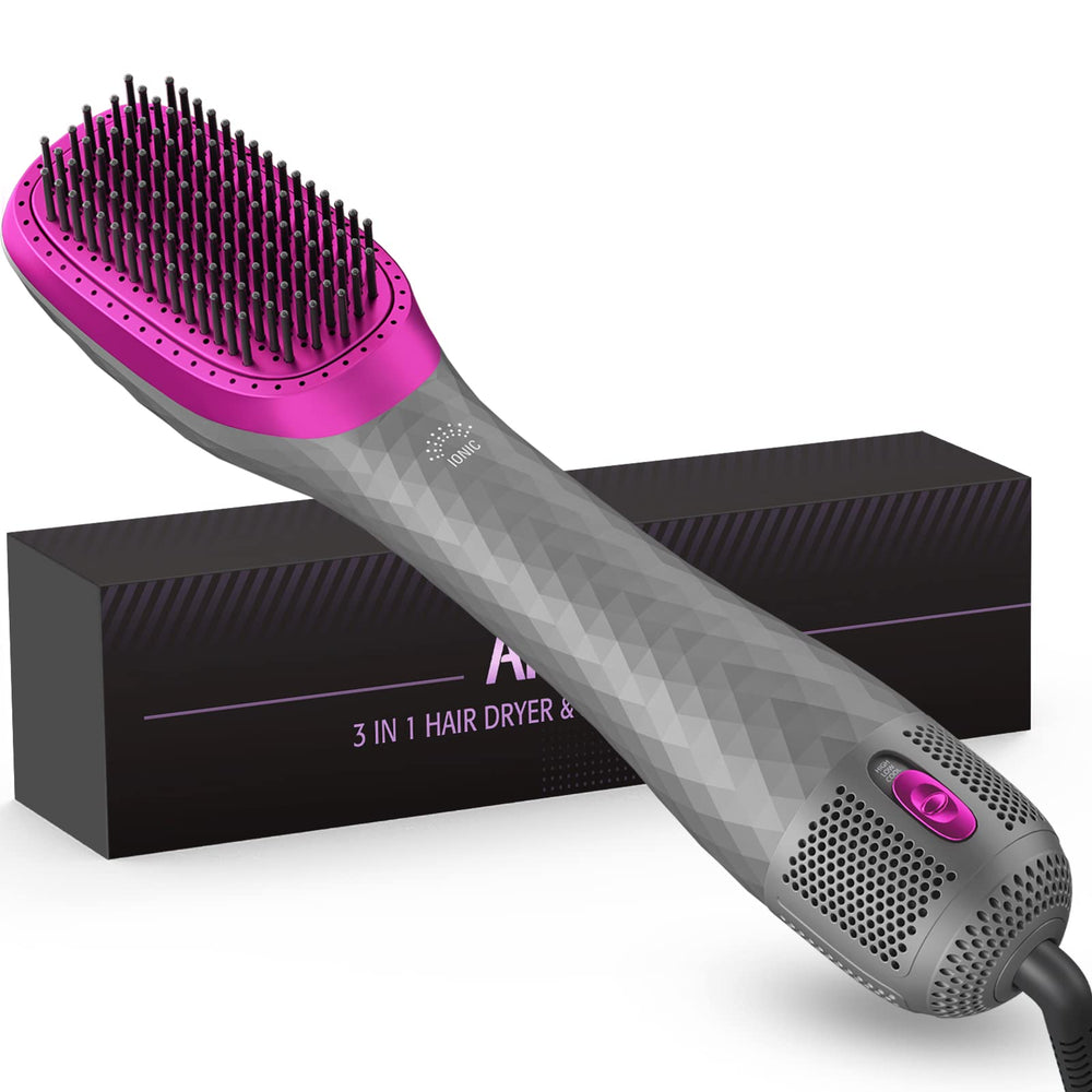 APOKE 3-in-1 hair dryer brush in hand demonstrates quick one-step styling.