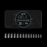 APRES Gel-X coffin box tips front view, organized for quick size matching