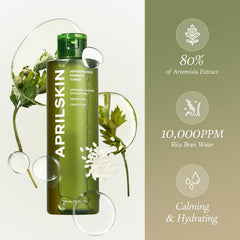 APRILSKIN Artemisia Korean Rice Toner being poured for a refreshing, lightweight hydrating experience.