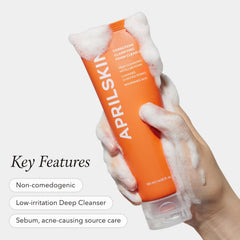 APRILSKIN Carrotene Clarifying foam pore-closeup highlighting BHA action to unclog pores