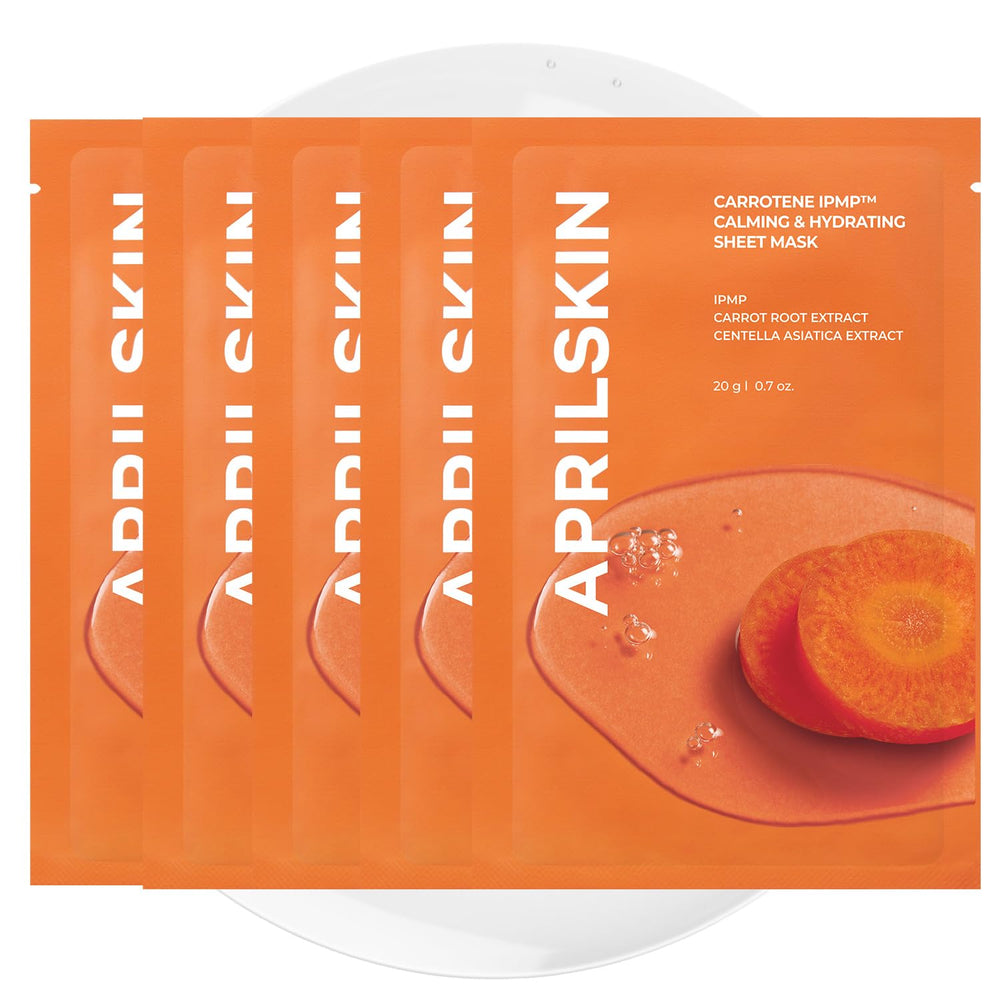 APRILSKIN Carrotene IPMP calming sheet mask packaging for soothing hydration