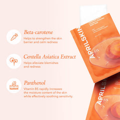 APRILSKIN Carrotene IPMP sheet mask applied to skin for hydration