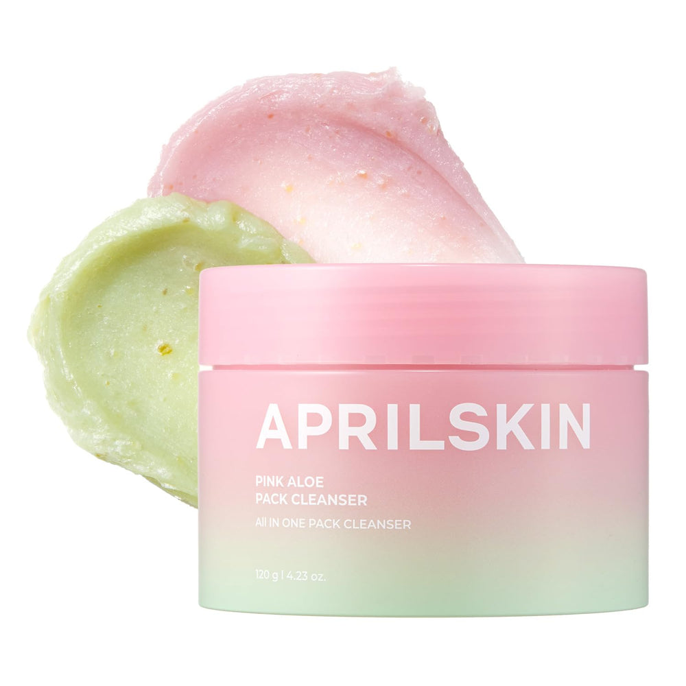 APRILSKIN Pink Aloe Facial Polish Cleanser bottle showing gentle exfoliation benefits