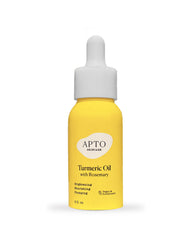 APTO Turmeric Oil Rosemary bottle highlights brightening facial care for glowing, glassy skin