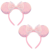 AQOKKA mouse ears headband with bow front view showcases glamorous styling and comfortable all-day wear.