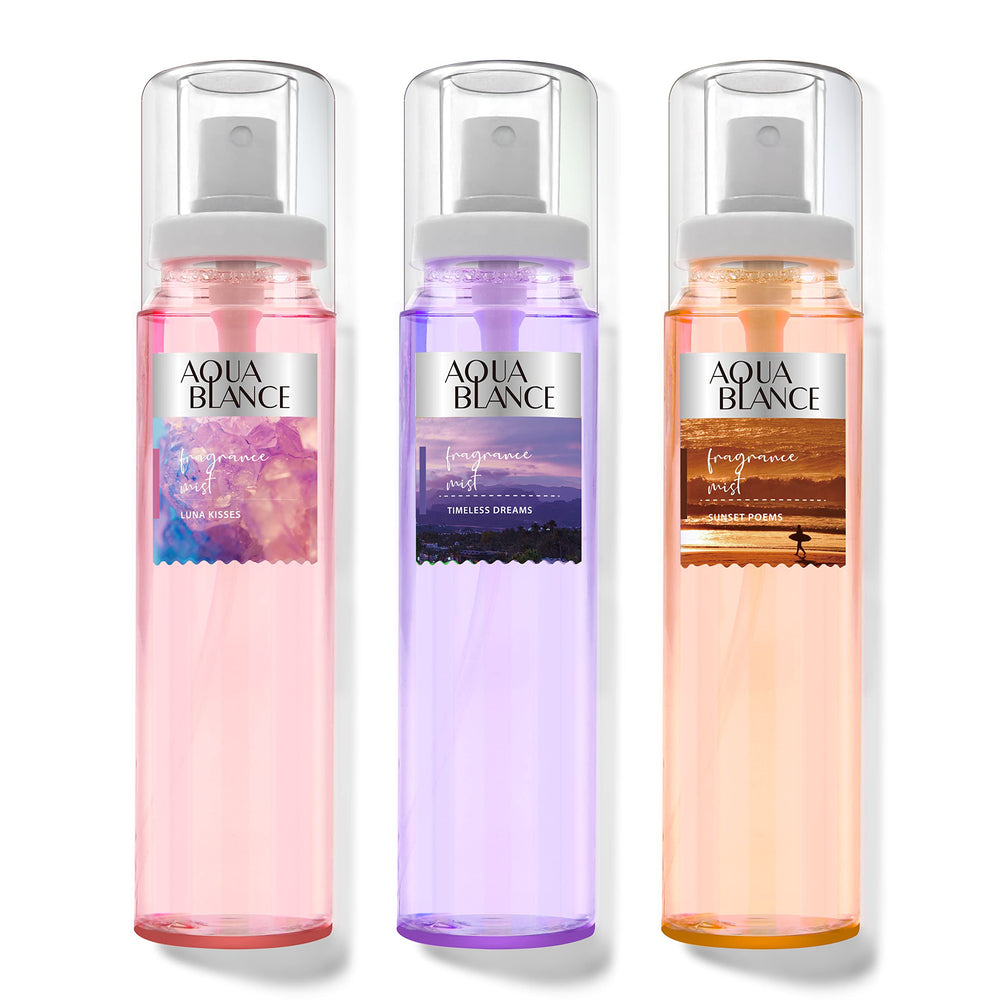 Aqua Blance body spray bottle close-up for a long-lasting scent after shower
