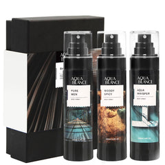AQUA BLANCE deodorizing body spray front bottle for men provides all-day odor protection.