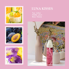 Aqua Blance Luna Kisses bottle captures fruity floral blend ideal for spring joy.