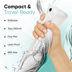 Aquableu spray bottle for cleaning tasks, yields a fine, mess-free spray.