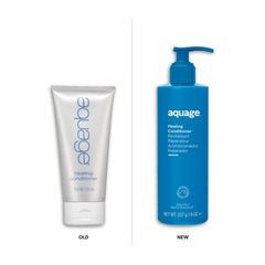 Aquage Healing Conditioner Algaeplex ingredients closeup highlights marine botanicals supporting hair resilience.