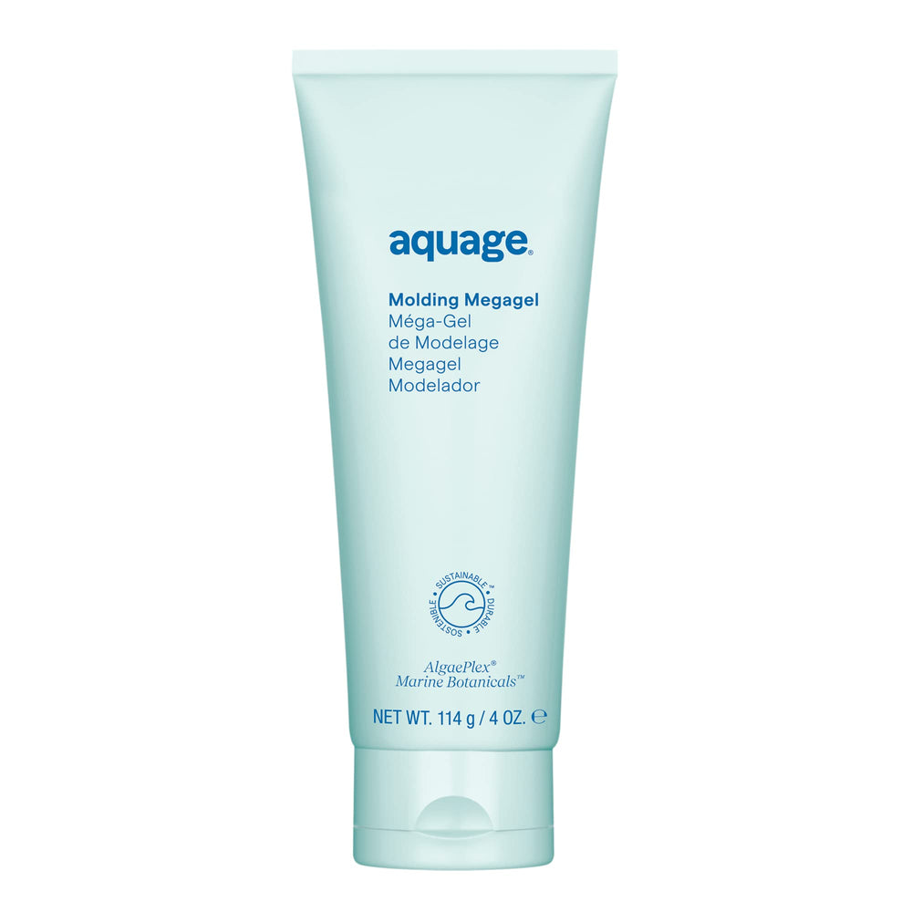 Aquage Molding Megagel bottle closeup showing strong hold and high gloss.