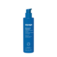 Aquage SeaExtend Silkening Oil Treatment bottle shows colorless formula for smooth, frizz-free finish
