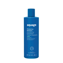 Aquage SeaExtend Thickening Shampoo bottle on vanity highlights color protection
