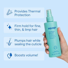 Aquage Thickening Spray Gel application hands shows even distribution and style control